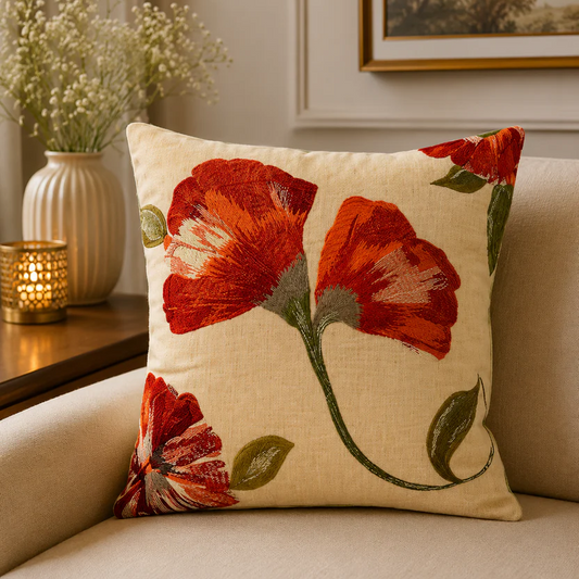 Crimson Bloom Cushion  Cover